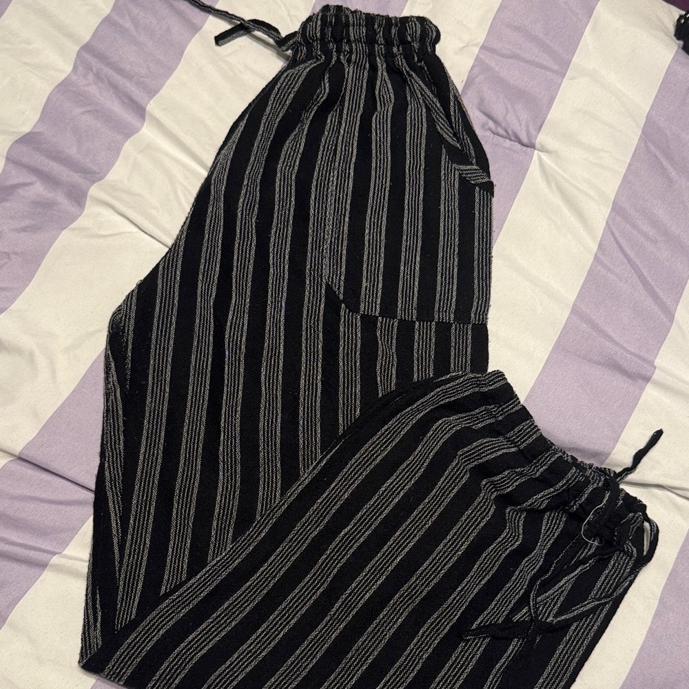 Striped Black and Gray Women's Pants